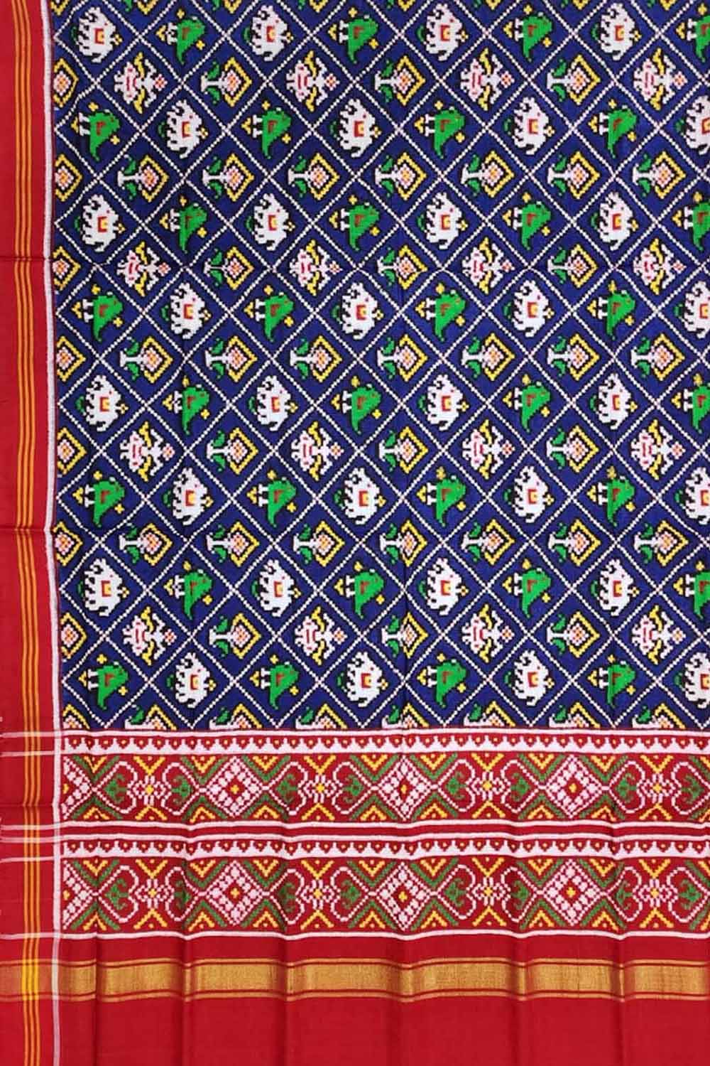 Blue Patan Patola Handloom Pure Silk Double Ikat Dupatta - Luxurion World