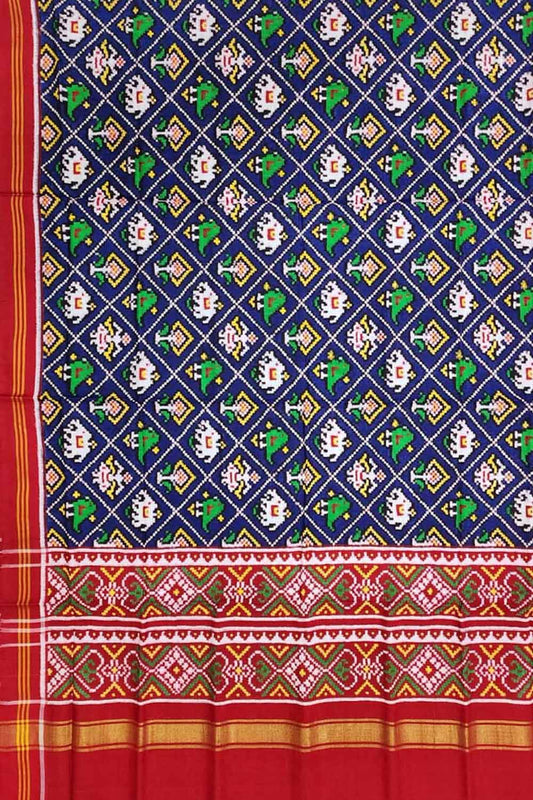 Blue Patan Patola Handloom Pure Silk Double Ikat Dupatta - Luxurion World