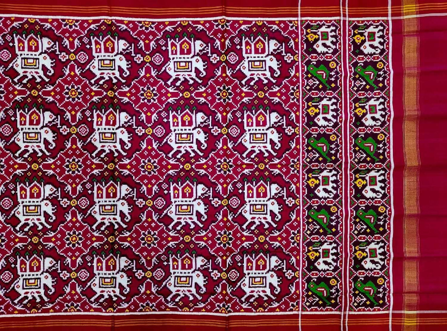 Reddish Pink Patan Patola Handloom Pure Silk Double Ikat Dupatta