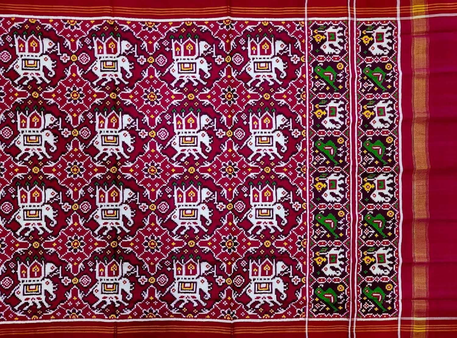 Reddish Pink Patan Patola Handloom Pure Silk Double Ikat Dupatta - Luxurion World