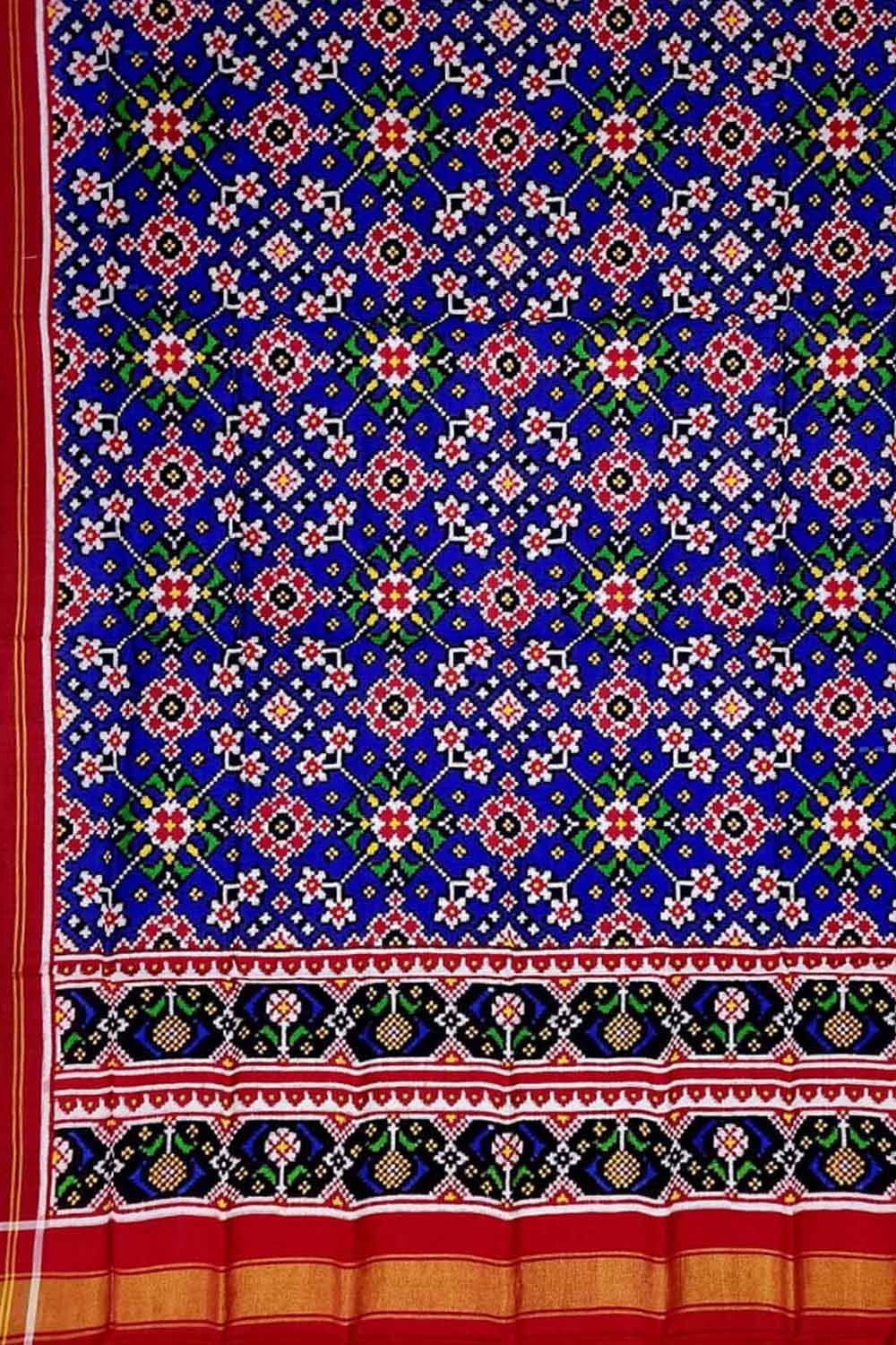 Blue Patan Patola Handloom Pure Silk Double Ikat Dupatta - Luxurion World