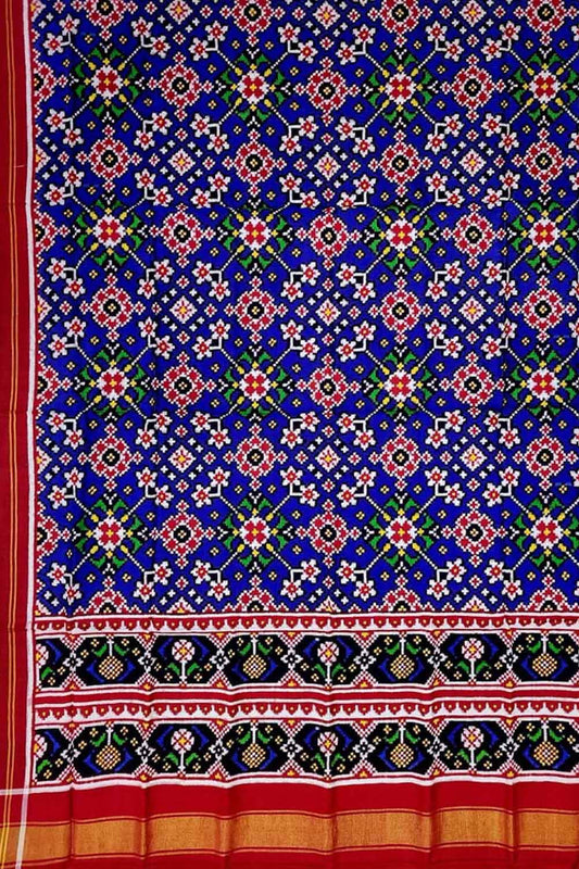 Blue Patan Patola Handloom Pure Silk Double Ikat Dupatta - Luxurion World