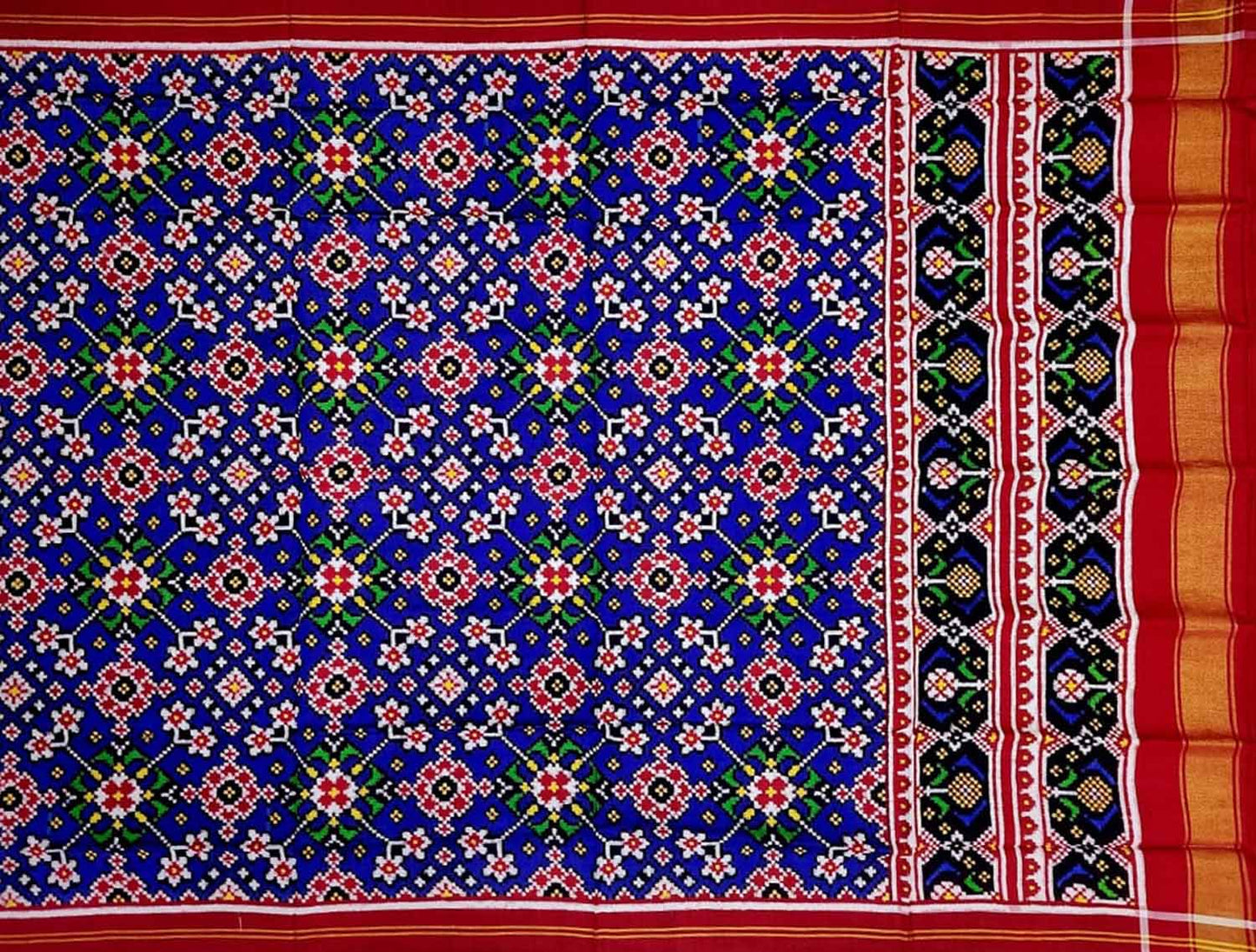 Blue Patan Patola Handloom Pure Silk Double Ikat Dupatta