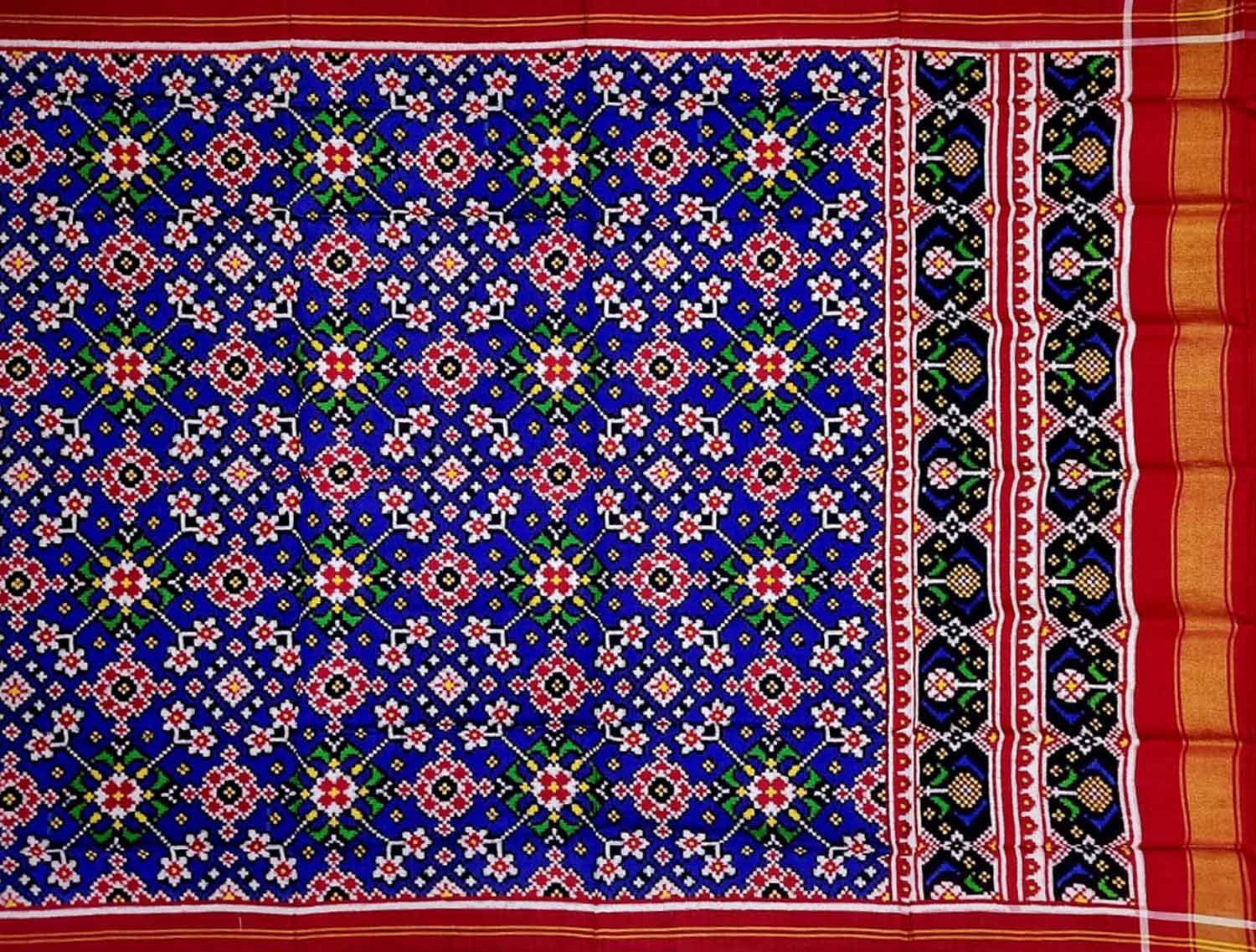 Blue Patan Patola Handloom Pure Silk Double Ikat Dupatta - Luxurion World