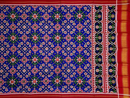 Blue Patan Patola Handloom Pure Silk Double Ikat Dupatta - Luxurion World