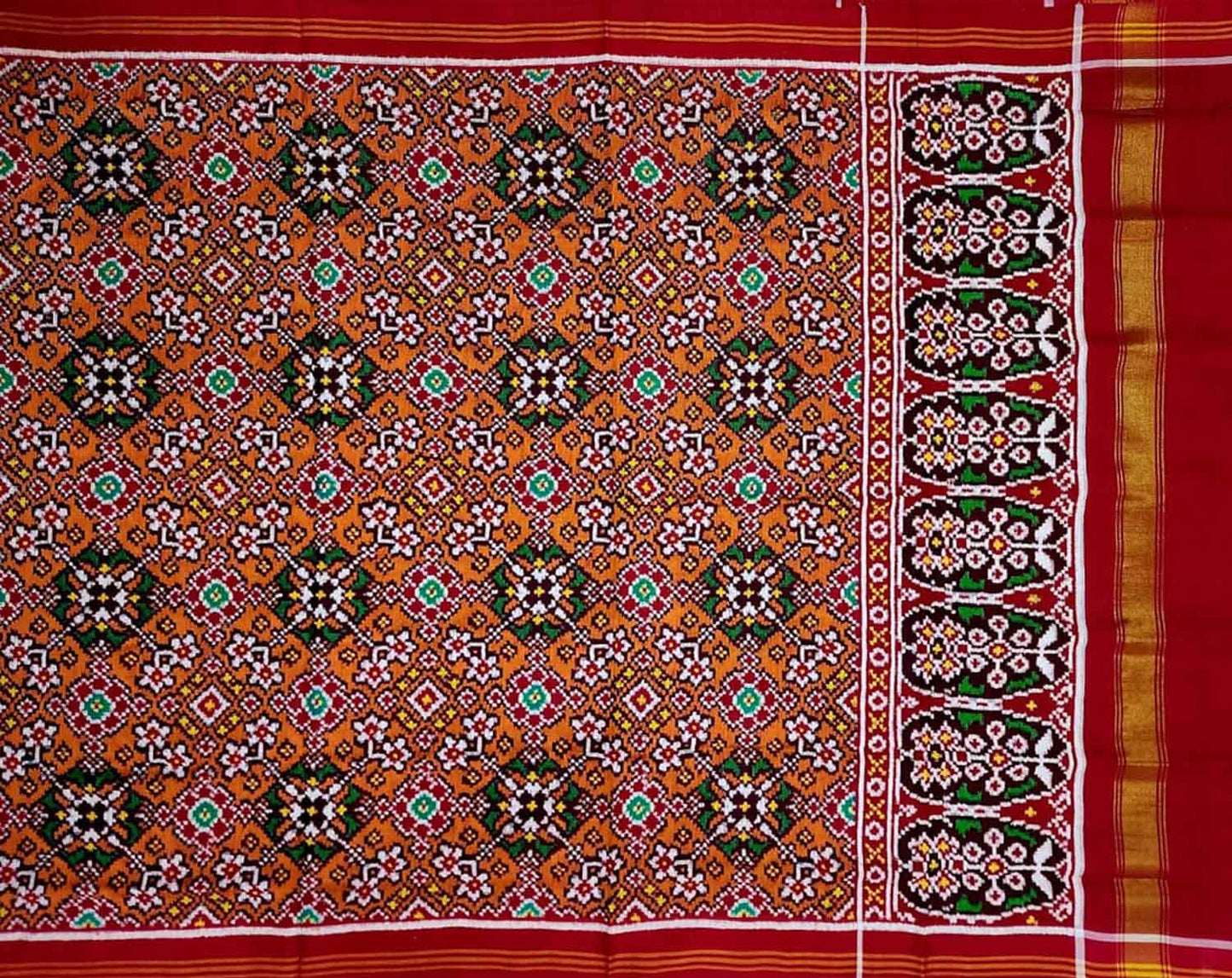 Orange Patan Patola Handloom Pure Silk Double Ikat Dupatta