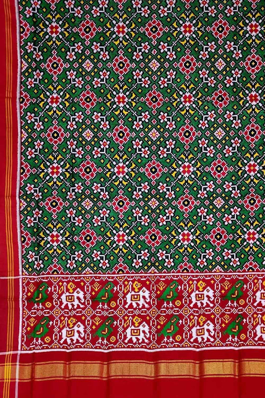 Green Patan Patola Handloom Pure Silk Double Ikat Dupatta - Luxurion World