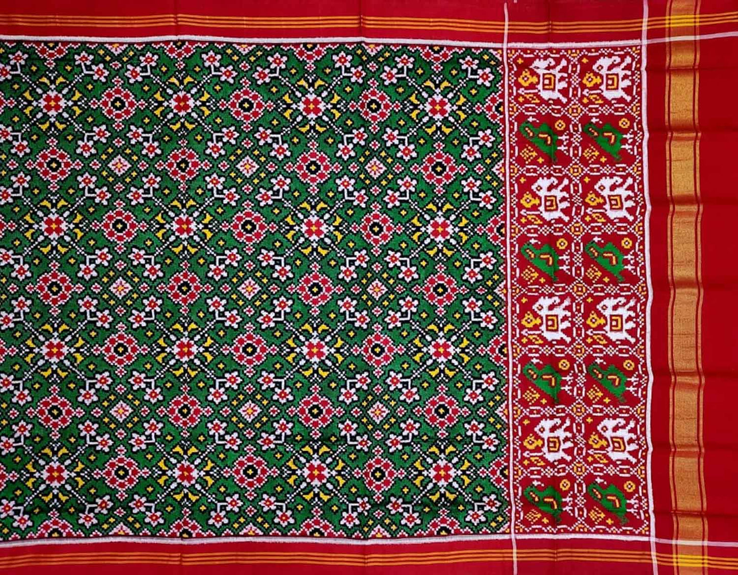 Green Patan Patola Handloom Pure Silk Double Ikat Dupatta