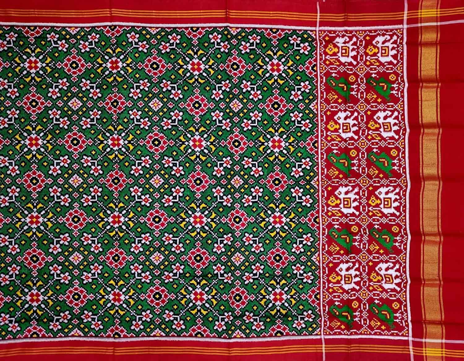 Green Patan Patola Handloom Pure Silk Double Ikat Dupatta - Luxurion World