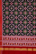 Black Patan Patola Handloom Pure Silk Double Ikat Dupatta - Luxurion World