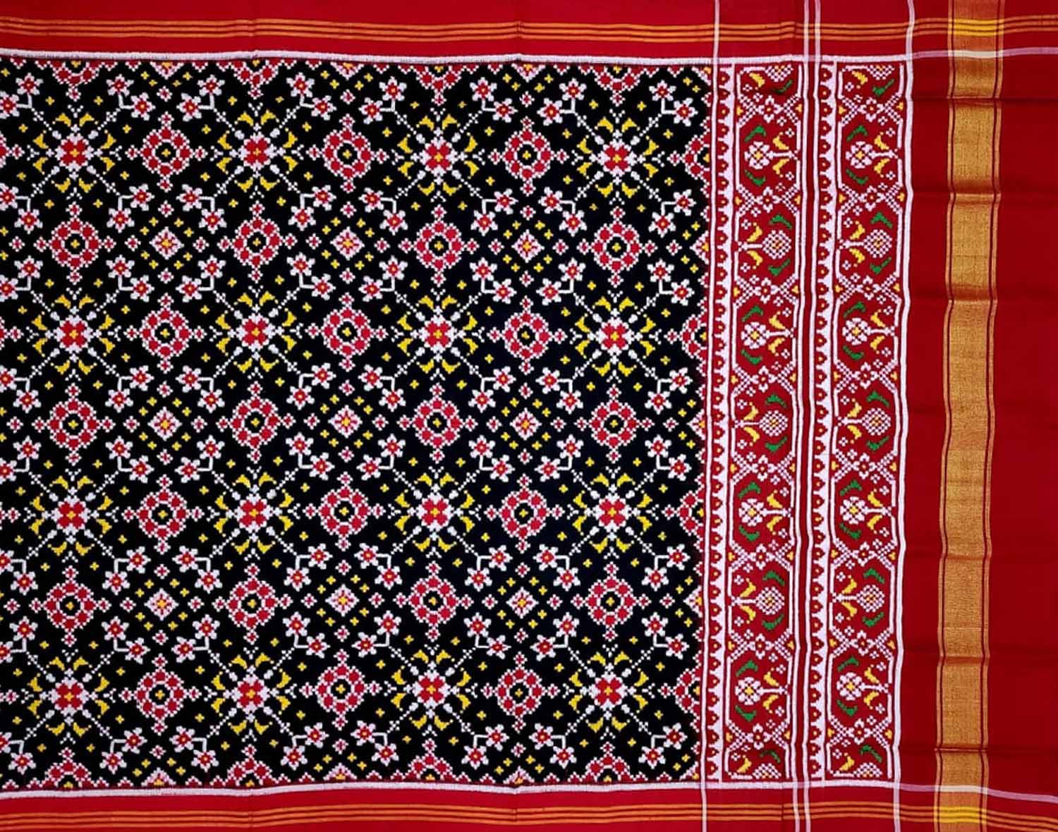 Black Patan Patola Handloom Pure Silk Double Ikat Dupatta - Luxurion World