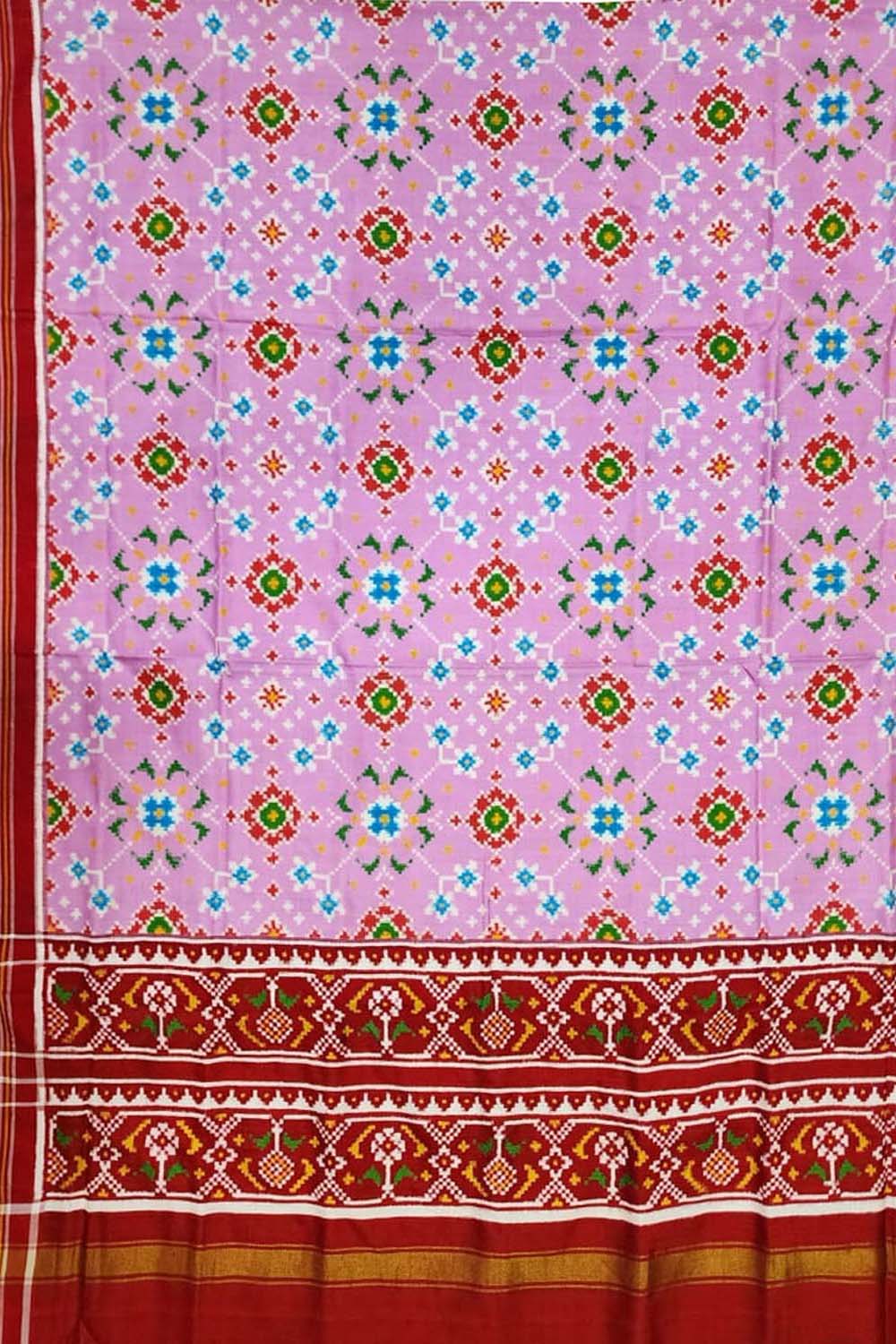 Light Pink Patan Patola Handloom Pure Silk Double Ikat Dupatta - Luxurion World