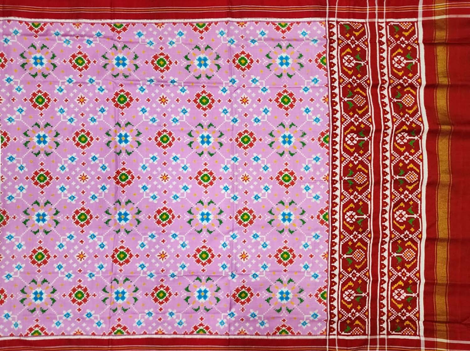 Light Pink Patan Patola Handloom Pure Silk Double Ikat Dupatta - Luxurion World