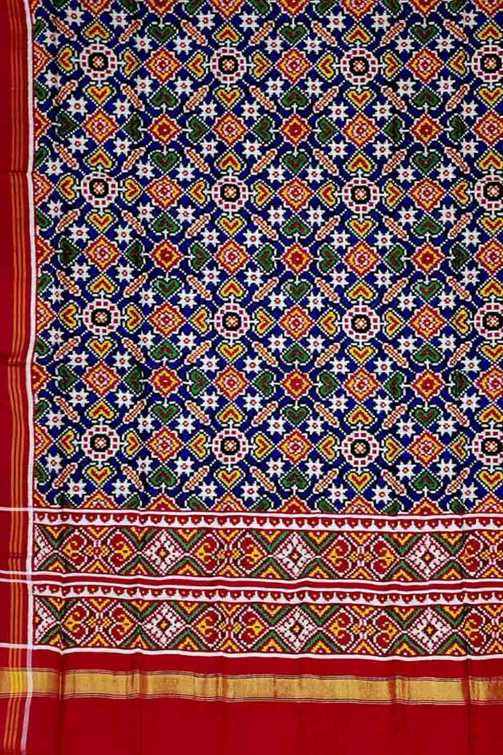 Blue Patan Patola Handloom Pure Silk Double Ikat Dupatta - Luxurion World