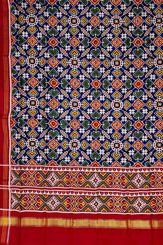 Blue Patan Patola Handloom Pure Silk Double Ikat Dupatta - Luxurion World