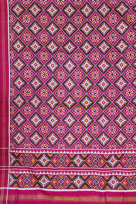Pink Patan Patola Handloom Pure Silk Double Ikat Dupatta - Luxurion World