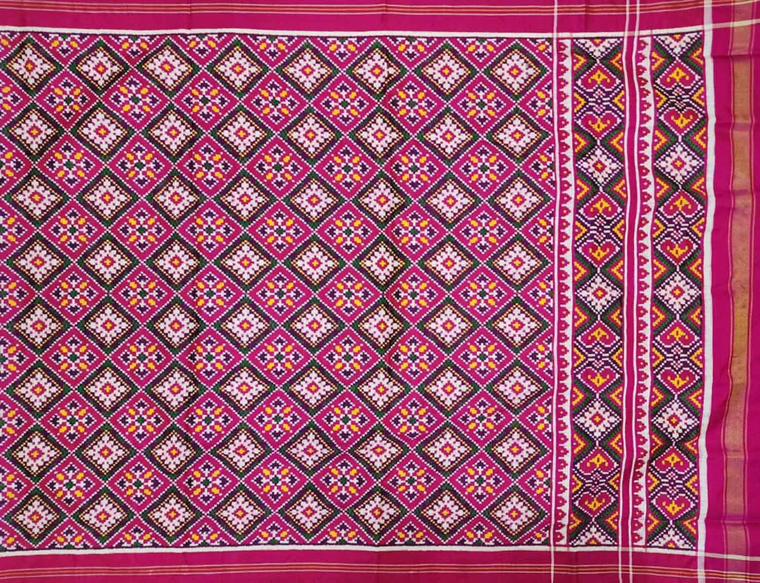 Pink Patan Patola Handloom Pure Silk Double Ikat Dupatta - Luxurion World