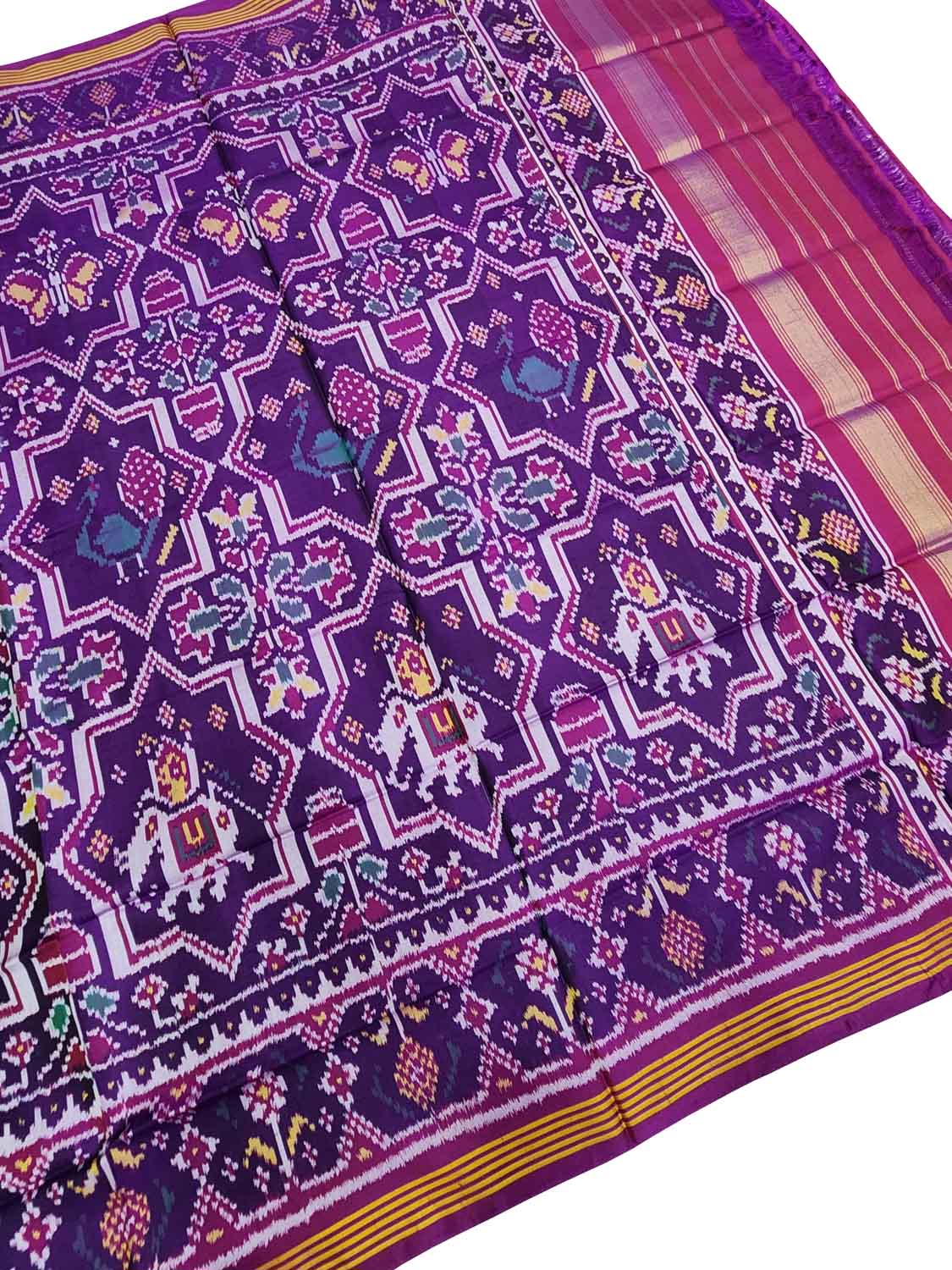Elegant Purple Silk Dupatta - Handloom Patola Design - Luxurion World