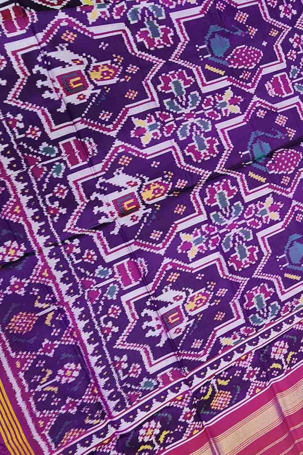 Elegant Purple Silk Dupatta - Handloom Patola Design - Luxurion World