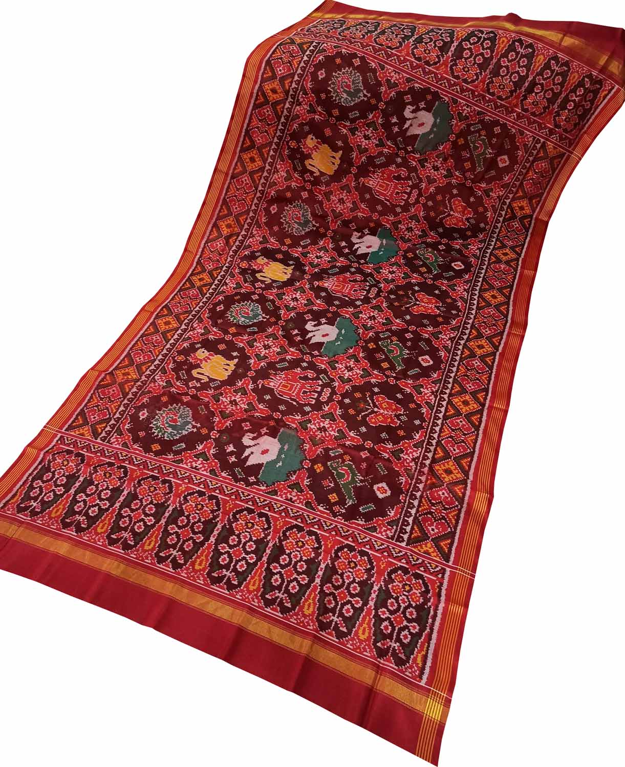 Maroon Handloom Semi Patan Patola Silk Dupatta - Luxurion World