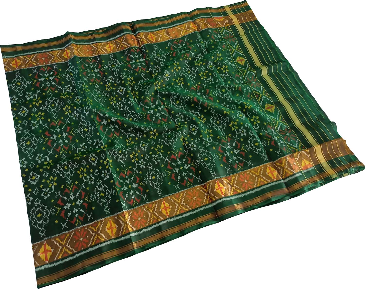 Green Handloom Single Ikat Rajkot Patola Dupatta - Luxurion World