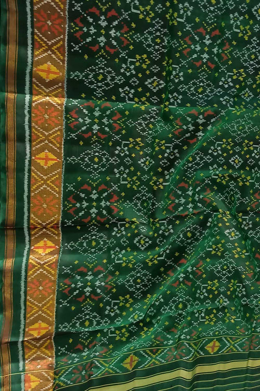 Green Handloom Single Ikat Rajkot Patola Dupatta - Luxurion World