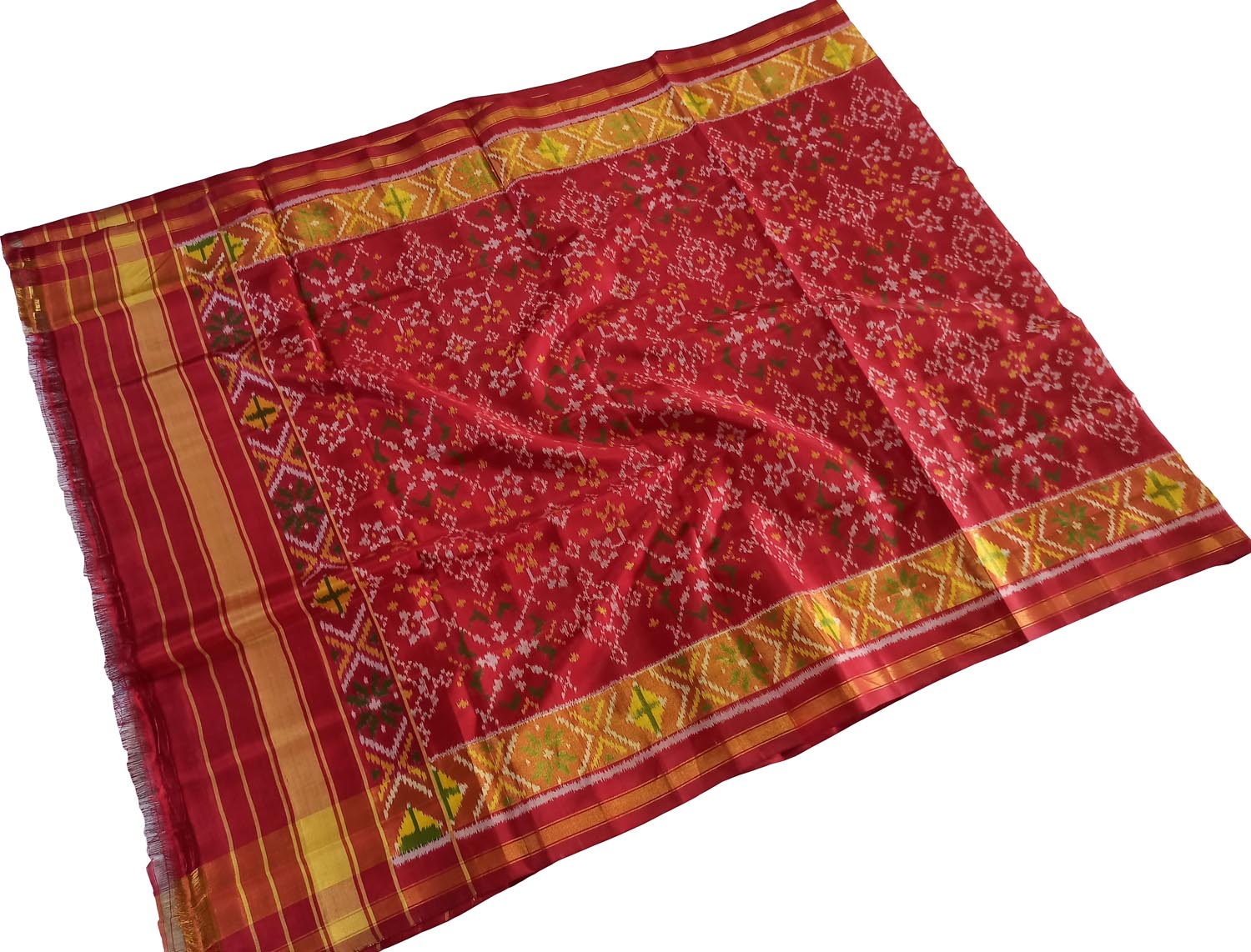 Red Handloom Single Ikat Rajkot Patola Dupatta - Luxurion World