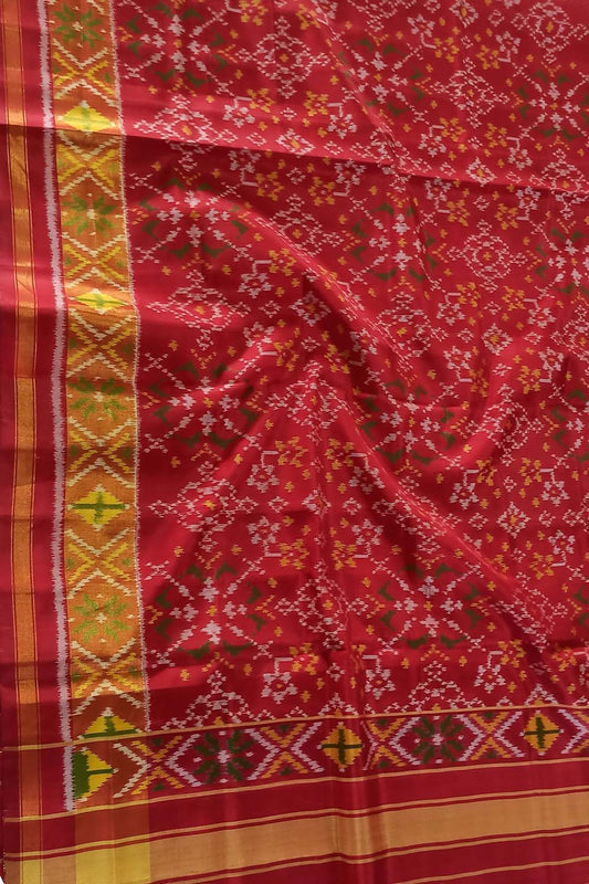 Red Handloom Single Ikat Rajkot Patola Dupatta - Luxurion World