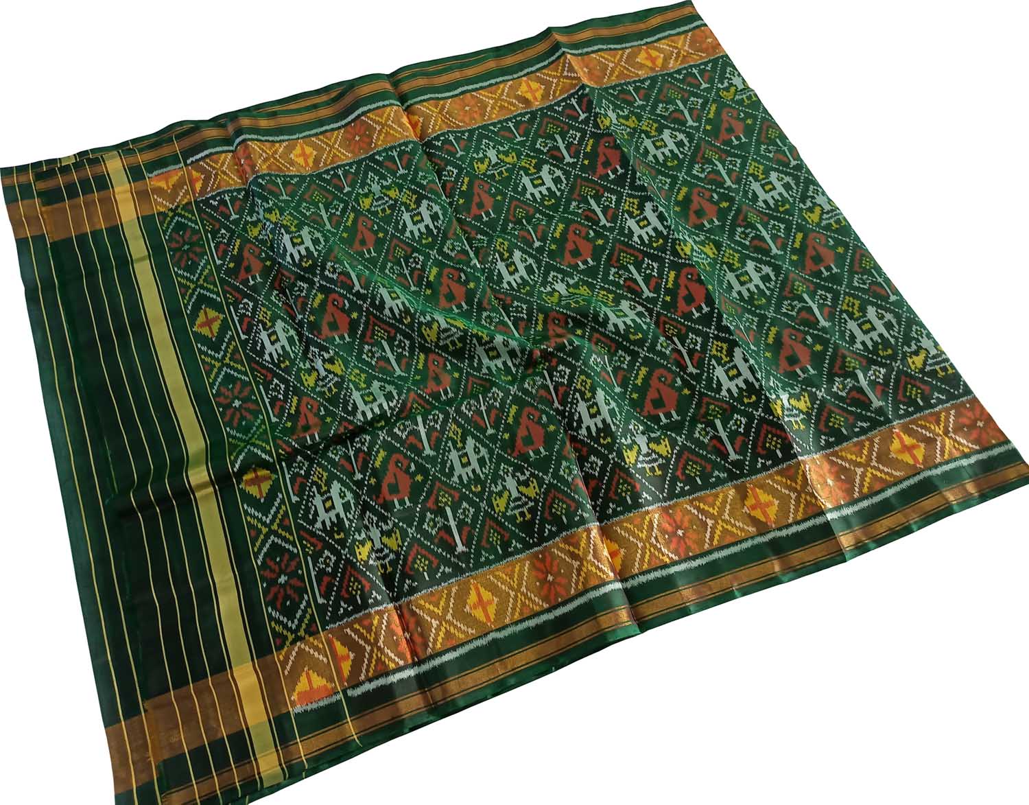 Handloom Single Ikat Rajkot Patola Dupatta in Green - Luxurion World
