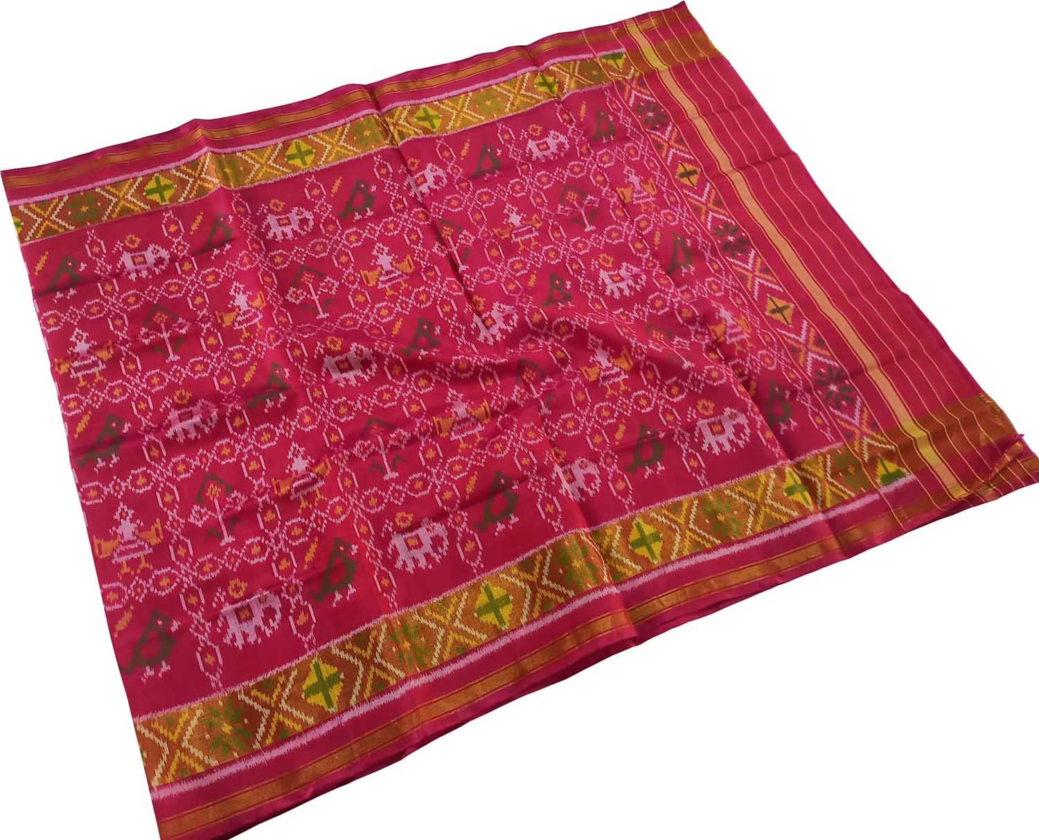 Handloom Single Ikat Rajkot Patola Dupatta in Pink - Luxurion World