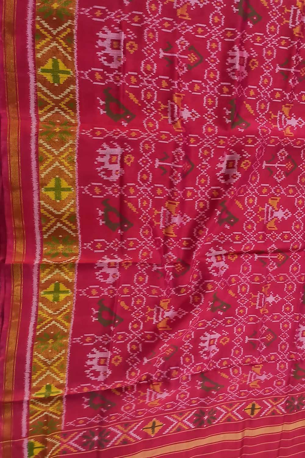 Handloom Single Ikat Rajkot Patola Dupatta in Pink - Luxurion World