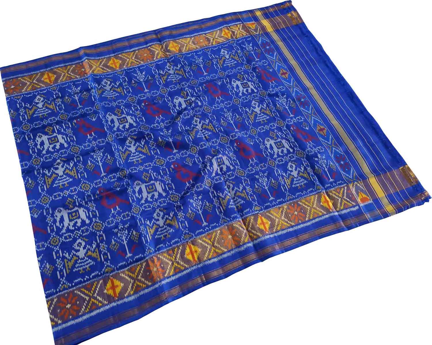 Blue Handloom Single Ikat Rajkot Patola Dupatta - Luxurion World
