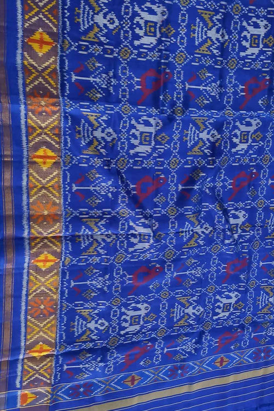 Blue Handloom Single Ikat Rajkot Patola Dupatta - Luxurion World