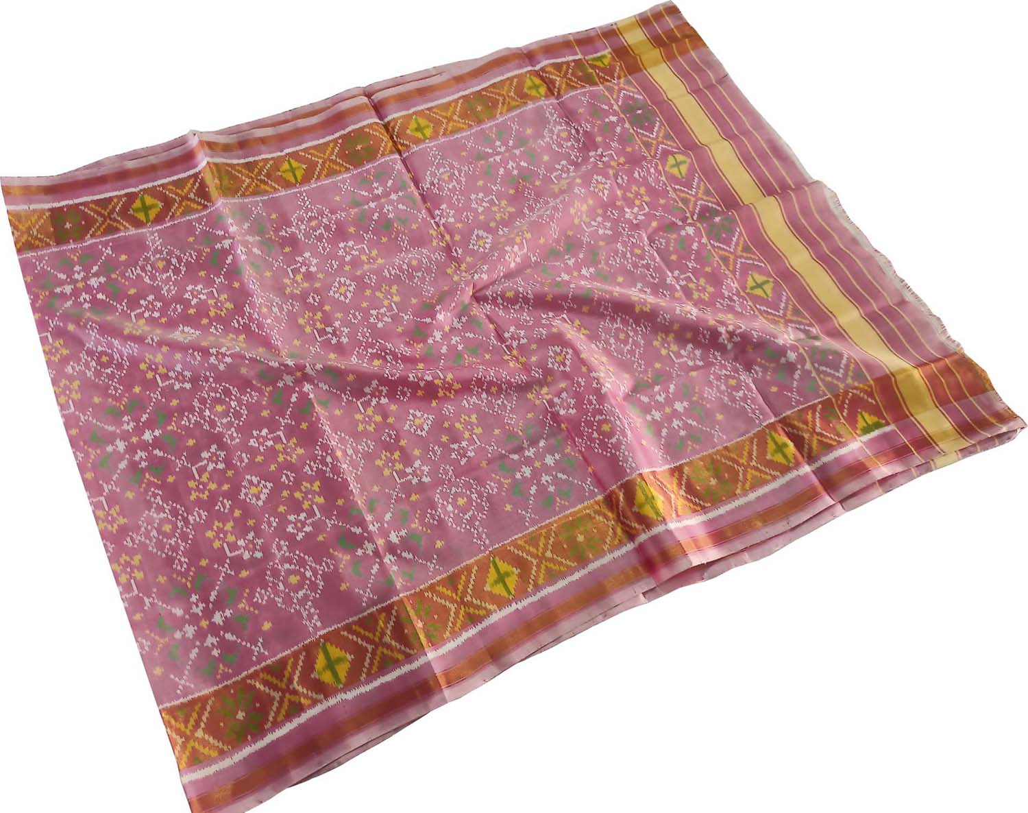Handloom Single Ikat Rajkot Patola Dupatta in Pink - Luxurion World