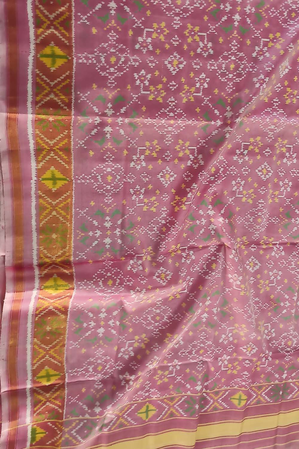 Handloom Single Ikat Rajkot Patola Dupatta in Pink - Luxurion World