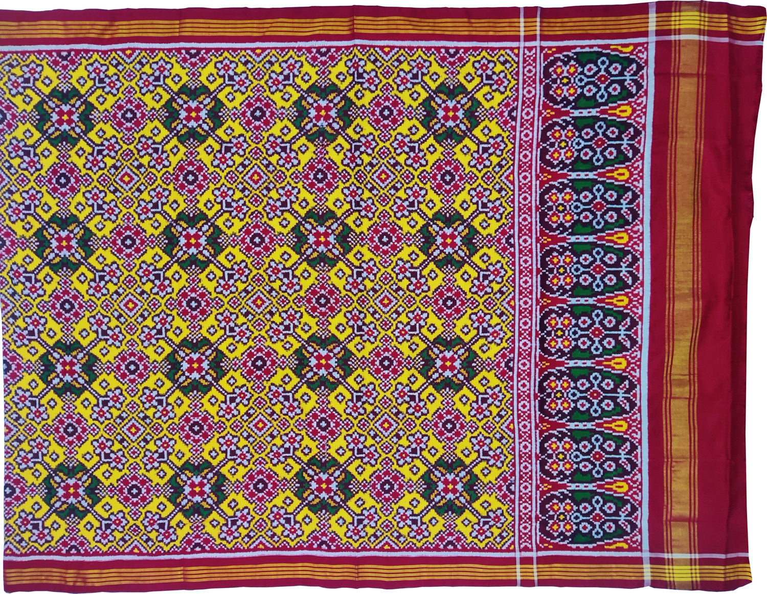 Yellow Semi Patan Patola Silk Dupatta Handloom - Luxurion World