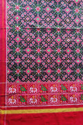 Black Semi Patan Patola Handloom Silk Dupatta - Luxurion World