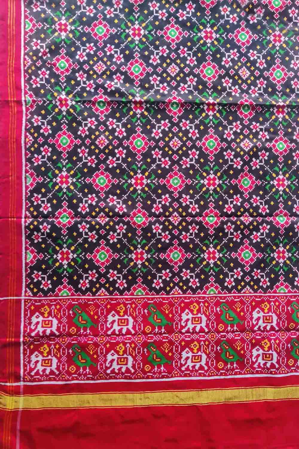 Black Semi Patan Patola Handloom Silk Dupatta - Luxurion World