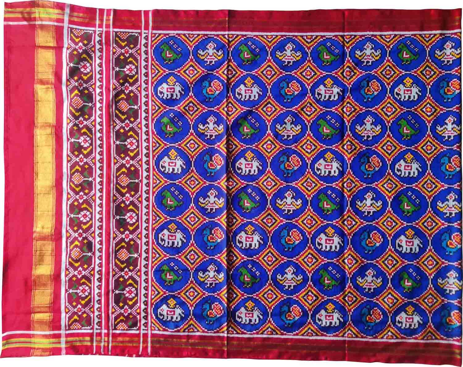 Blue Semi Patan Patola Handloom Pure Silk Dupatta - Luxurion World