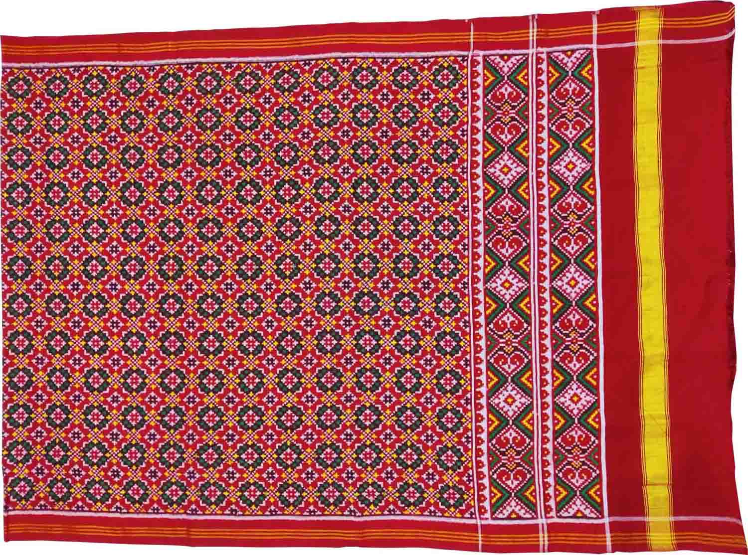 Red Semi Patan Patola Handloom Silk Dupatta - Luxurion World