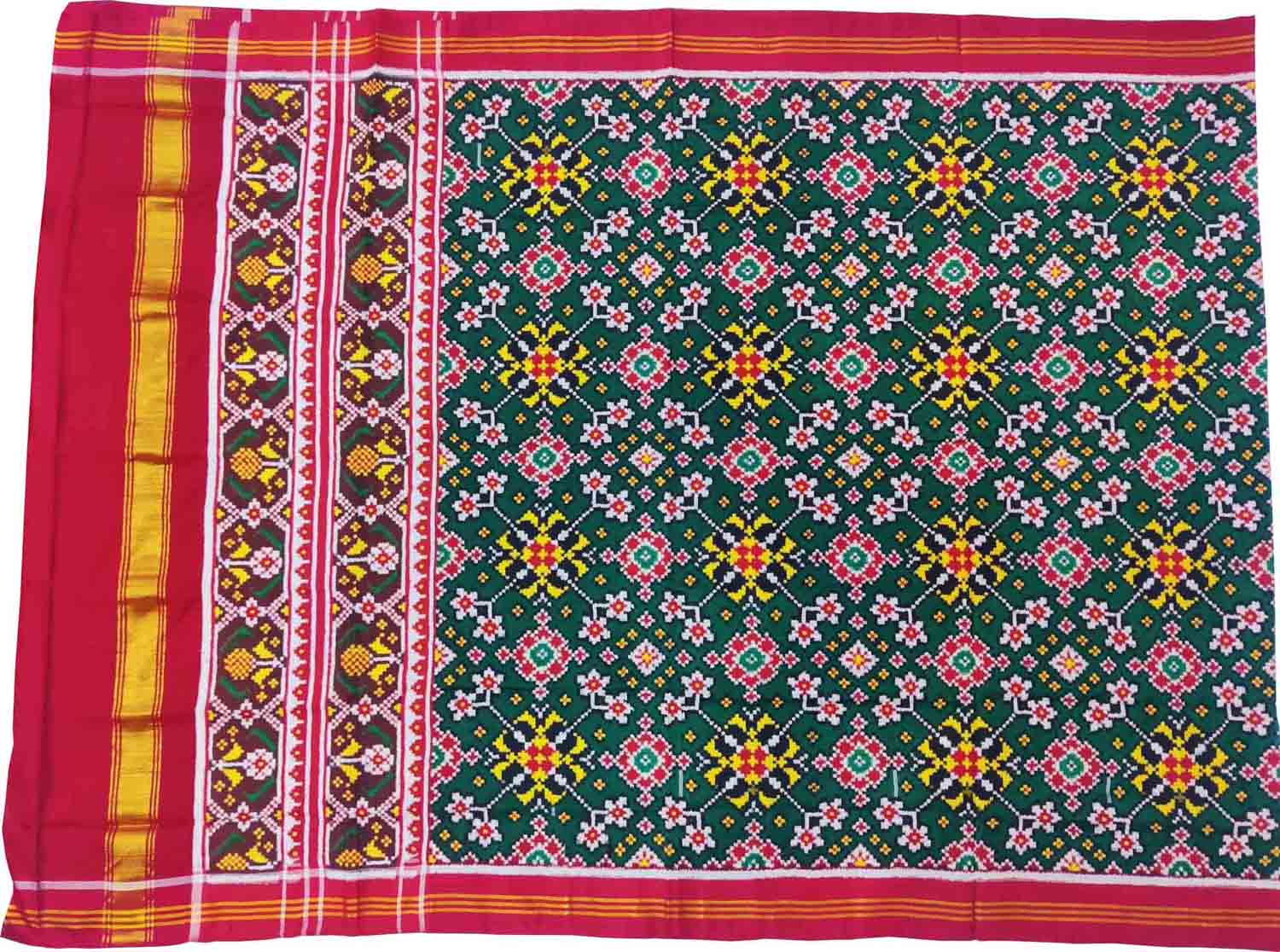 Green Semi Patan Patola Silk Dupatta - Luxurion World