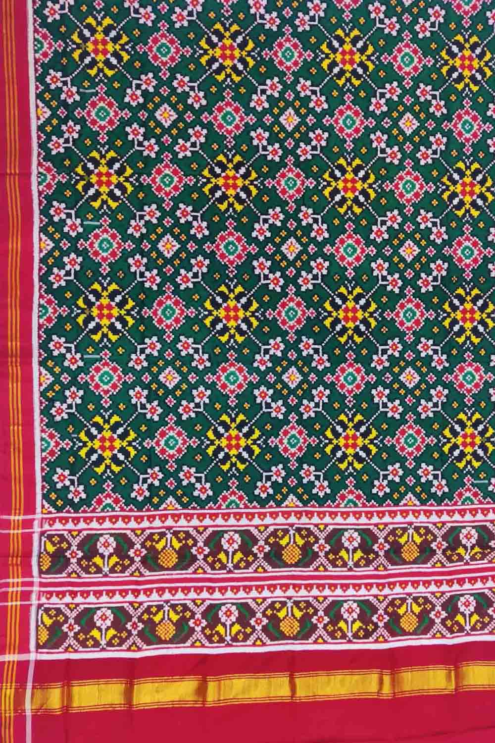 Green Semi Patan Patola Silk Dupatta - Luxurion World
