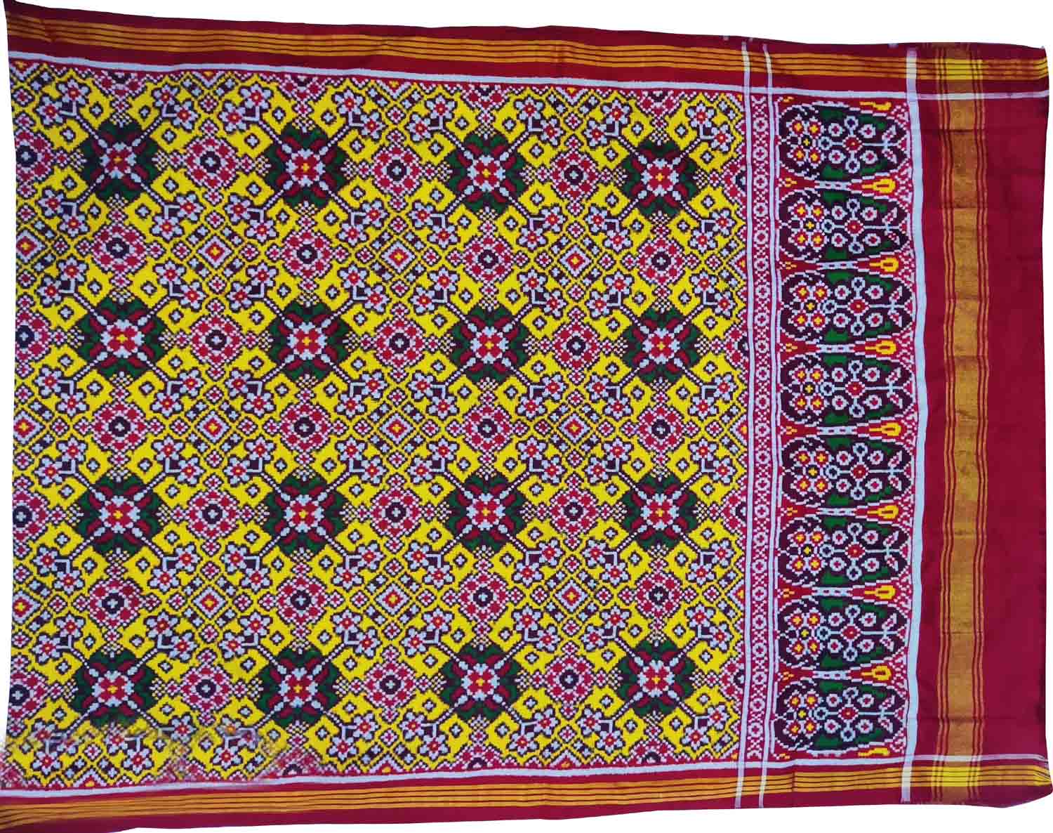 Yellow Semi Patan Patola Handloom Pure Silk Dupatta - Luxurion World