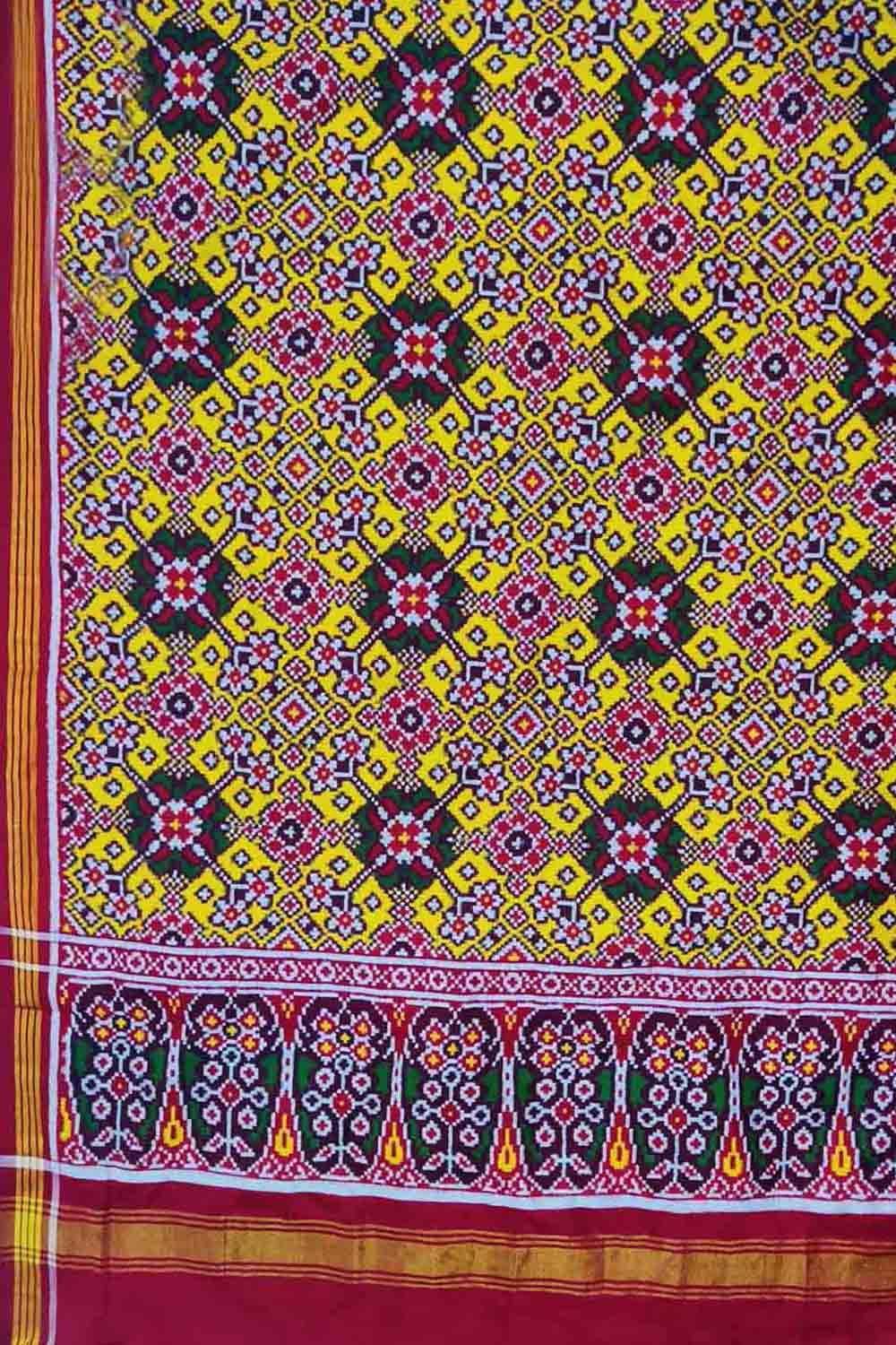 Yellow Semi Patan Patola Handloom Pure Silk Dupatta - Luxurion World