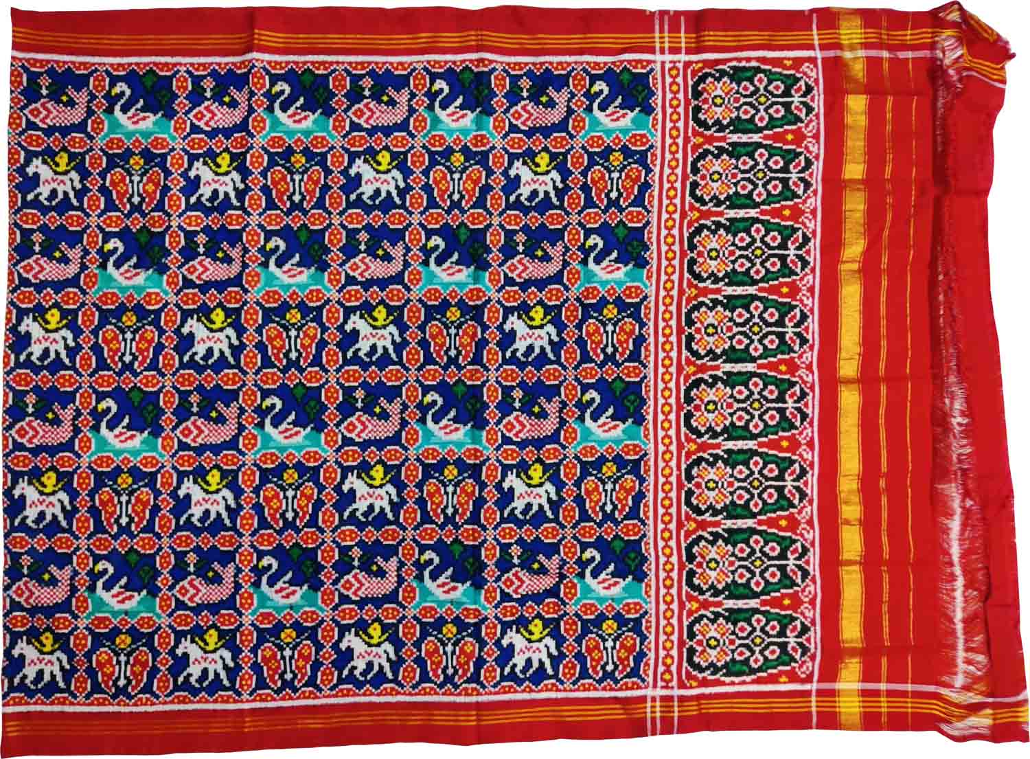 Blue Semi Patan Patola Silk Dupatta - Handloom Pure - Luxurion World