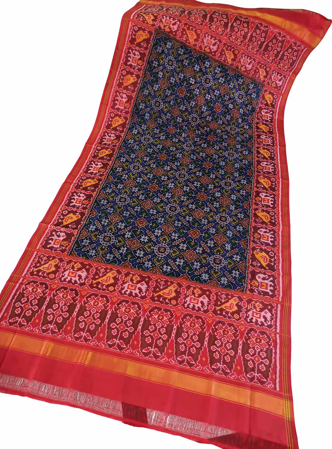 Blue Semi Patan Patola Handloom Silk Dupatta - Luxurion World