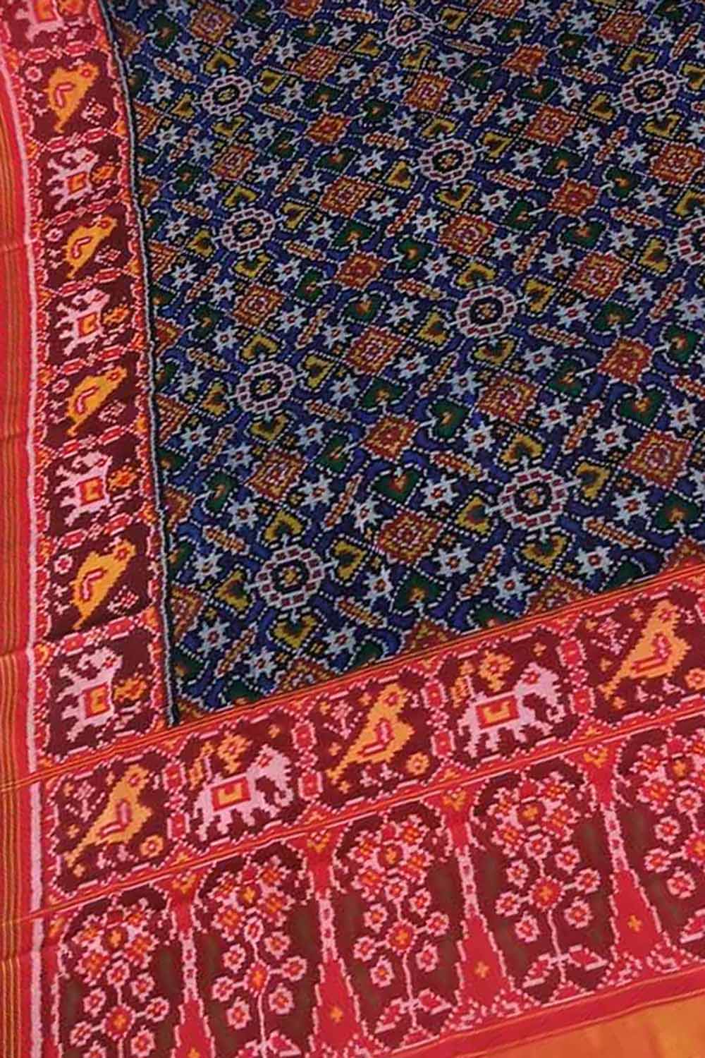 Blue Semi Patan Patola Handloom Silk Dupatta - Luxurion World