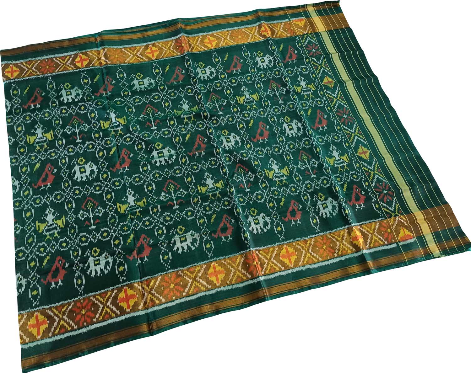Green Patola Handloom Silk Ikat Dupatta - Luxurion World