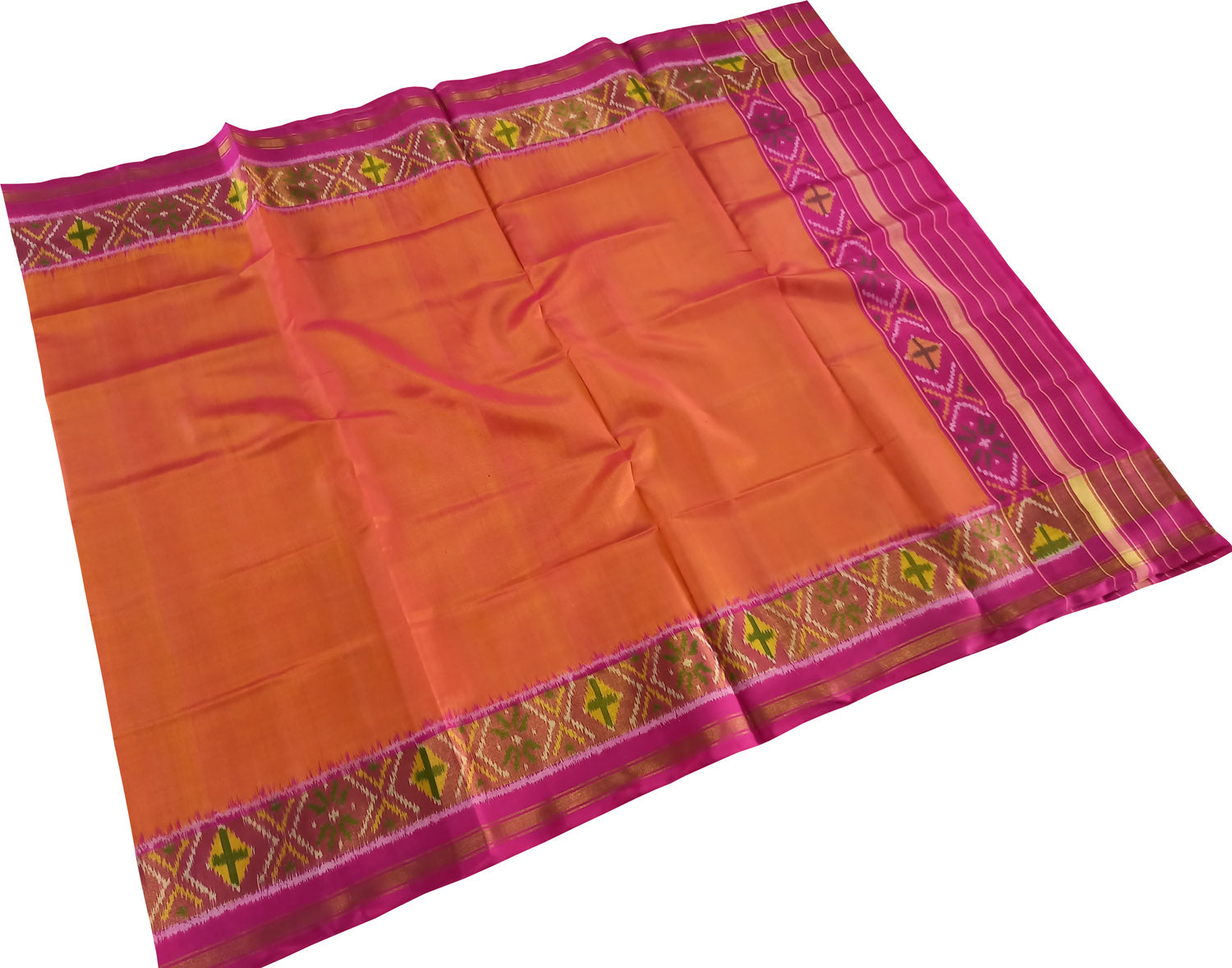 Orange Patola Handloom Single Ikat Silk Dupatta - Luxurion World
