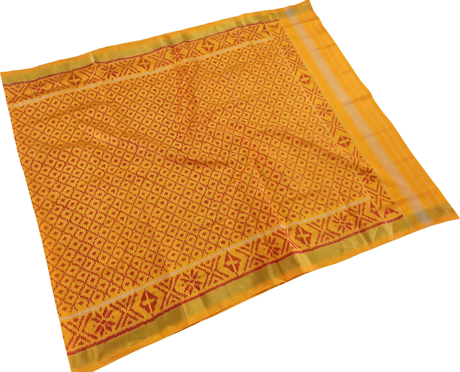Yellow Patola Handloom Silk Ikat Dupatta - Luxurion World